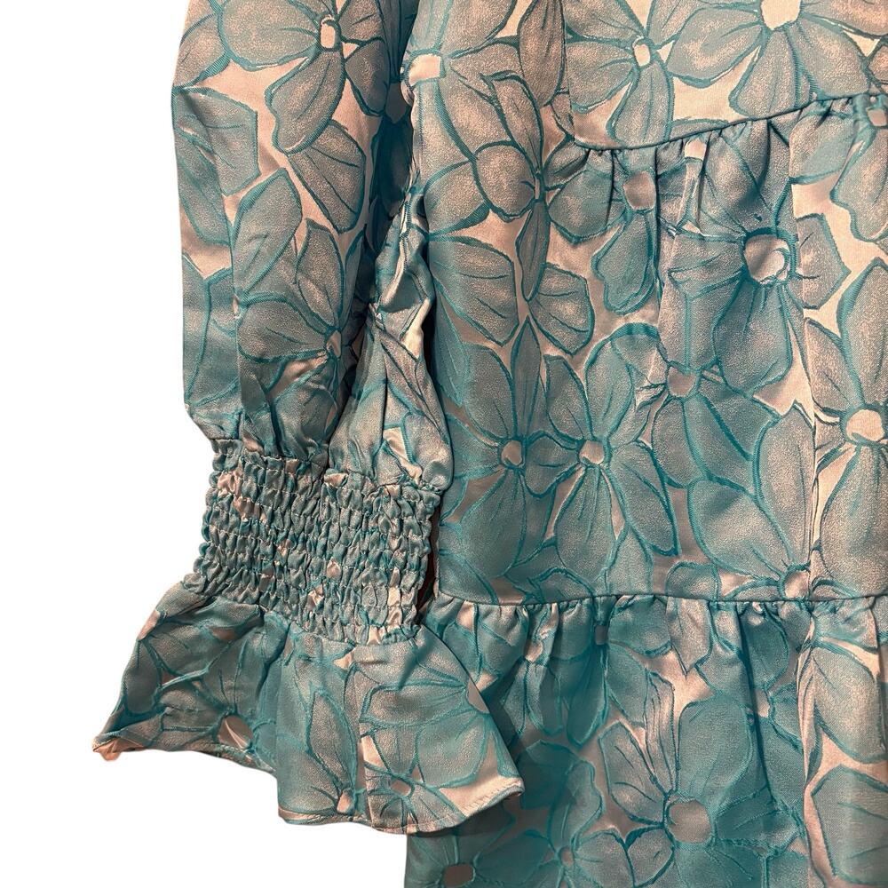 Tuckernuck Pomander Place Blue Daisy Jacquard Kenzo Ruffle Tiered Dress S - Picture 7 of 11